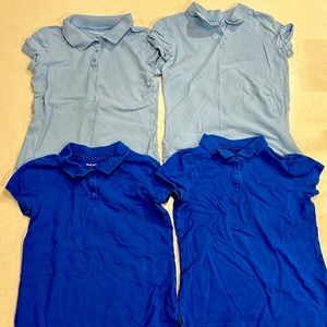 Size 10/12 - girls uniform shirt lot. Four short sleeve (2 light/2 royal)
